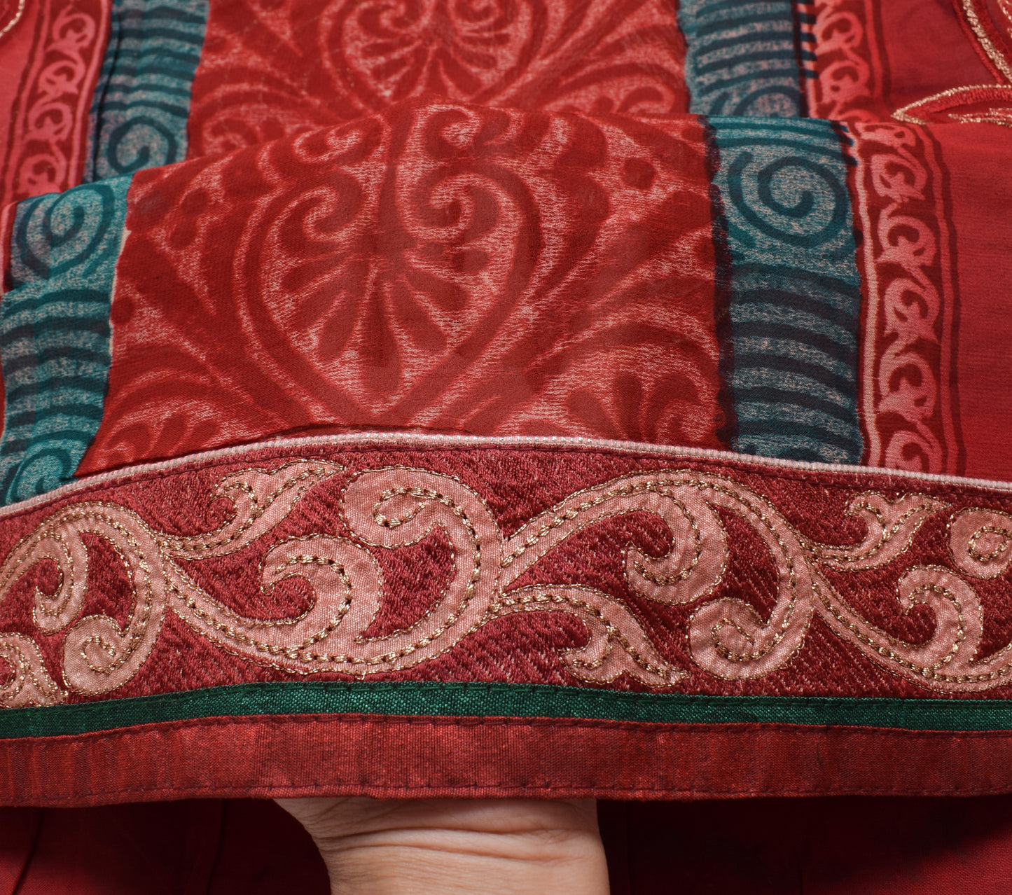 Sushila Vintage Saree Maroon 100% Pure Georgette Silk Embroidered  Sari Fabric