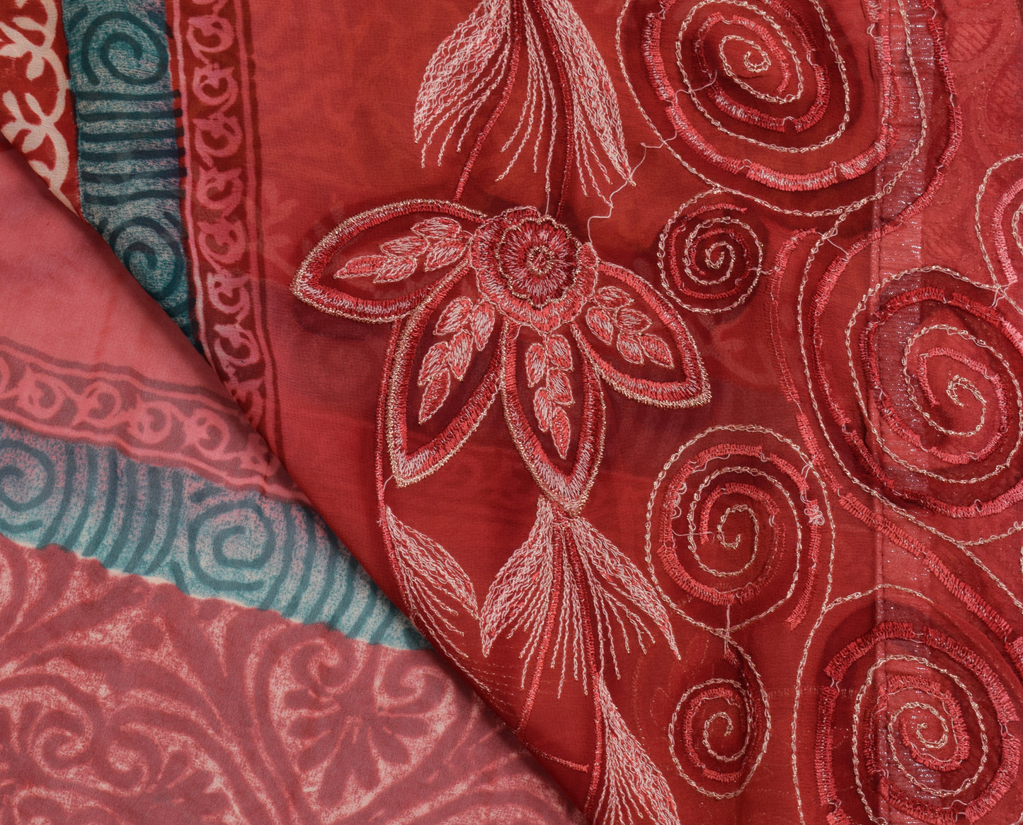 Sushila Vintage Saree Maroon 100% Pure Georgette Silk Embroidered  Sari Fabric