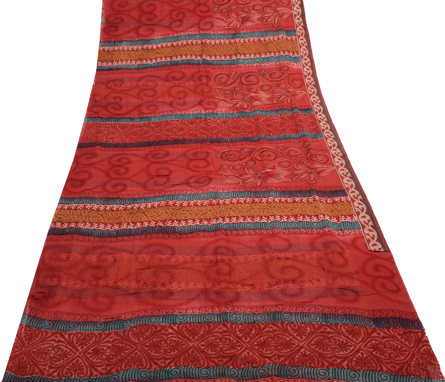Sushila Vintage Saree Maroon 100% Pure Georgette Silk Embroidered  Sari Fabric