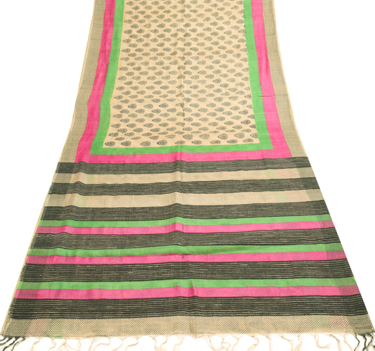 Sushila Vintage Cream 100% Pure Woolen Branded Saree Woven Floral Sari Fabric