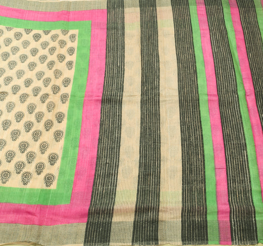 Sushila Vintage Cream 100% Pure Woolen Branded Saree Woven Floral Sari Fabric