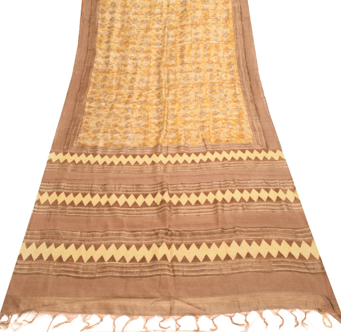 Sushila Vintage Light Brown Woven Saree 100%Pure Woolen Floral Sari Craft Fabric