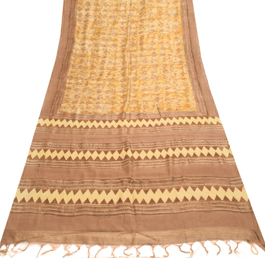 Sushila Vintage Light Brown Woven Saree 100%Pure Woolen Floral Sari Craft Fabric