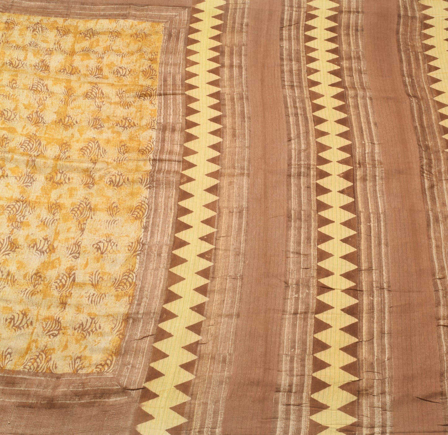 Sushila Vintage Light Brown Woven Saree 100%Pure Woolen Floral Sari Craft Fabric