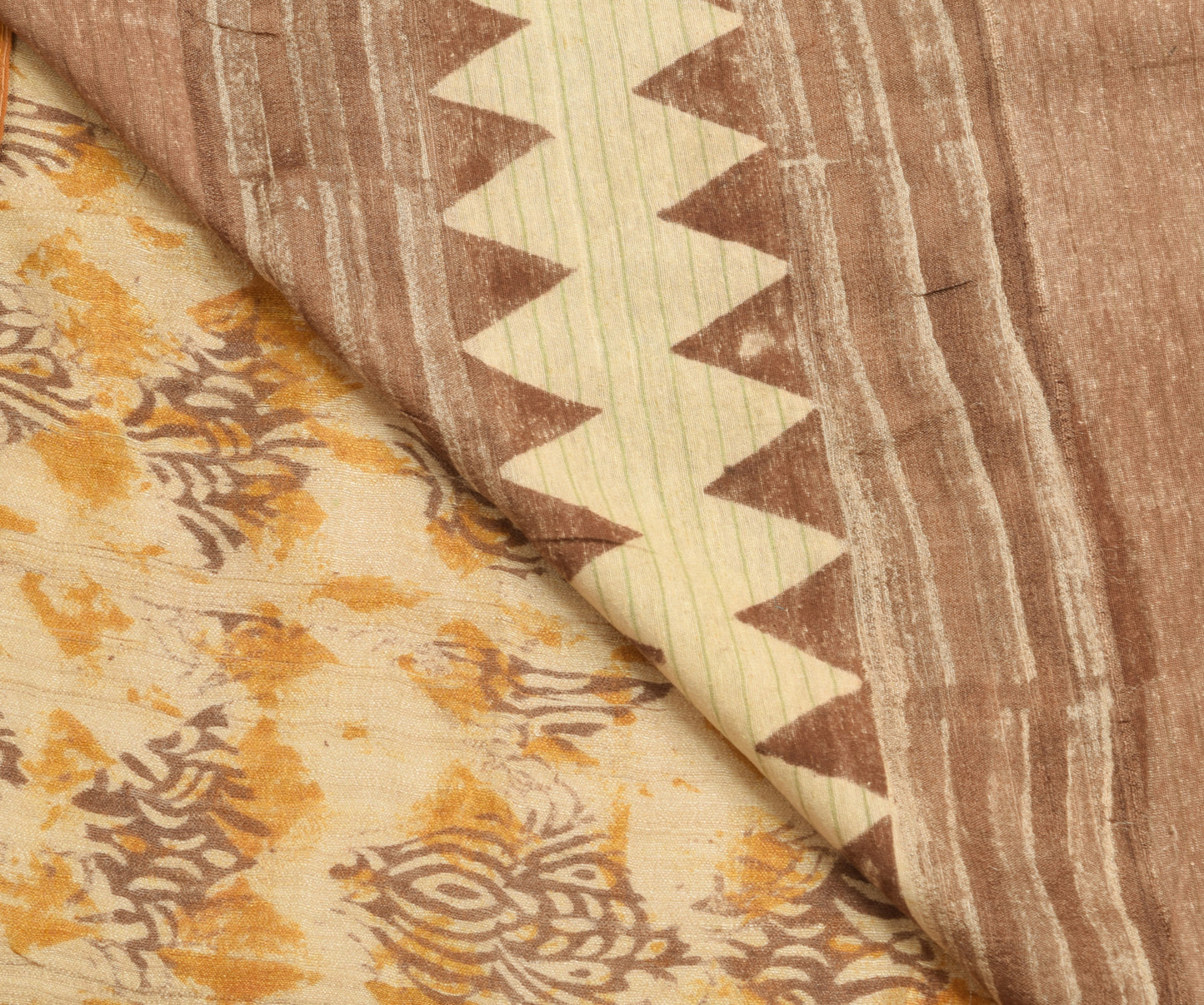 Sushila Vintage Light Brown Woven Saree 100%Pure Woolen Floral Sari Craft Fabric