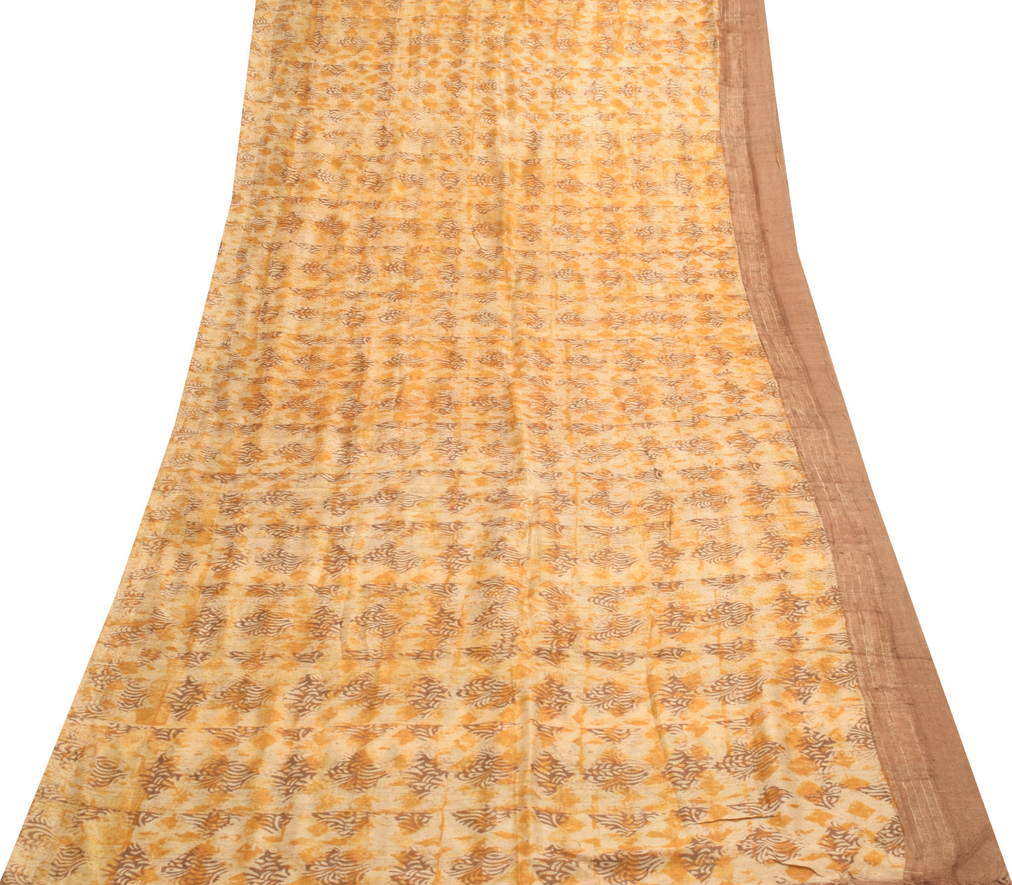 Sushila Vintage Light Brown Woven Saree 100%Pure Woolen Floral Sari Craft Fabric