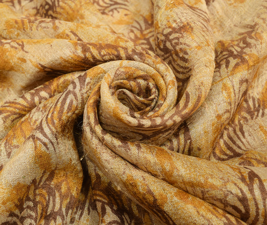 Sushila Vintage Light Brown Woven Saree 100%Pure Woolen Floral Sari Craft Fabric