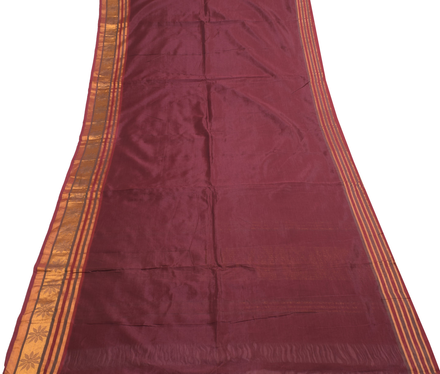 Sushila Vintage Maroon Indian Saree Blend Silk Zari Brocade Sari Craft Fabric