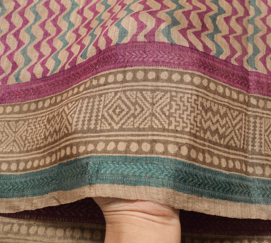 Sushila Vintage Brown Branded Saree 100% Pure Tussar Silk Woven Sari Fabric
