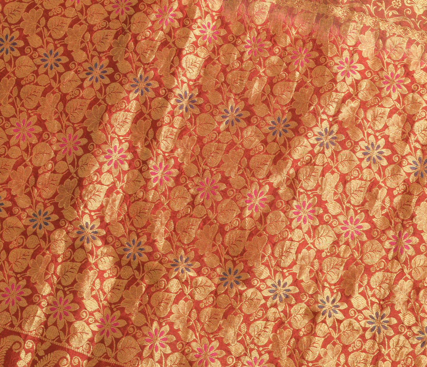 Sushila Vintage Maroon Pure Kanchipuram Silk Saree Gold Zari Brocade Sari Craft Fabric
