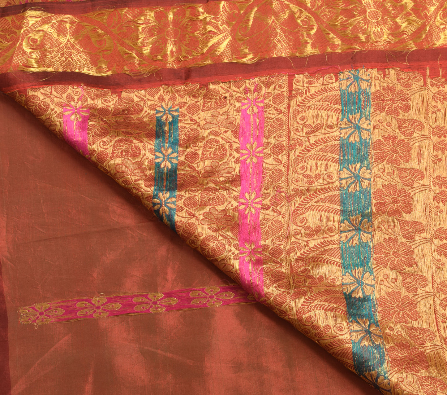 Sushila Vintage Maroon Pure Kanchipuram Silk Saree Gold Zari Brocade Sari Craft Fabric