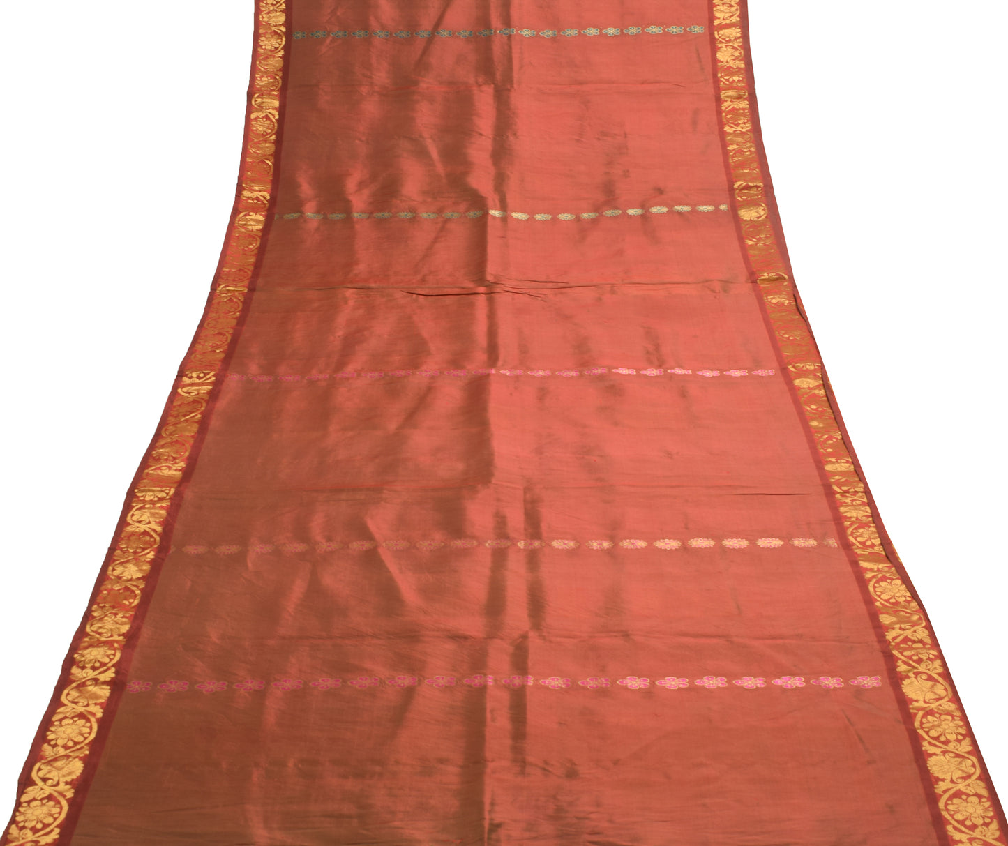 Sushila Vintage Maroon Pure Kanchipuram Silk Saree Gold Zari Brocade Sari Craft Fabric