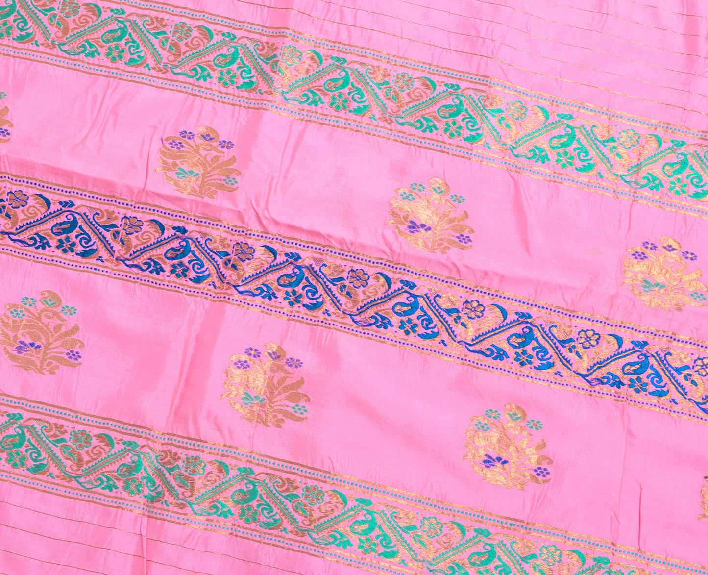 Sushila Vintage Aqua Green & Pink Saree 100% Pure silk Woven Soft Sari Fabric