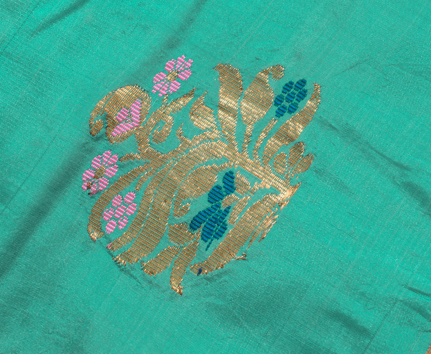 Sushila Vintage Aqua Green & Pink Saree 100% Pure silk Woven Soft Sari Fabric
