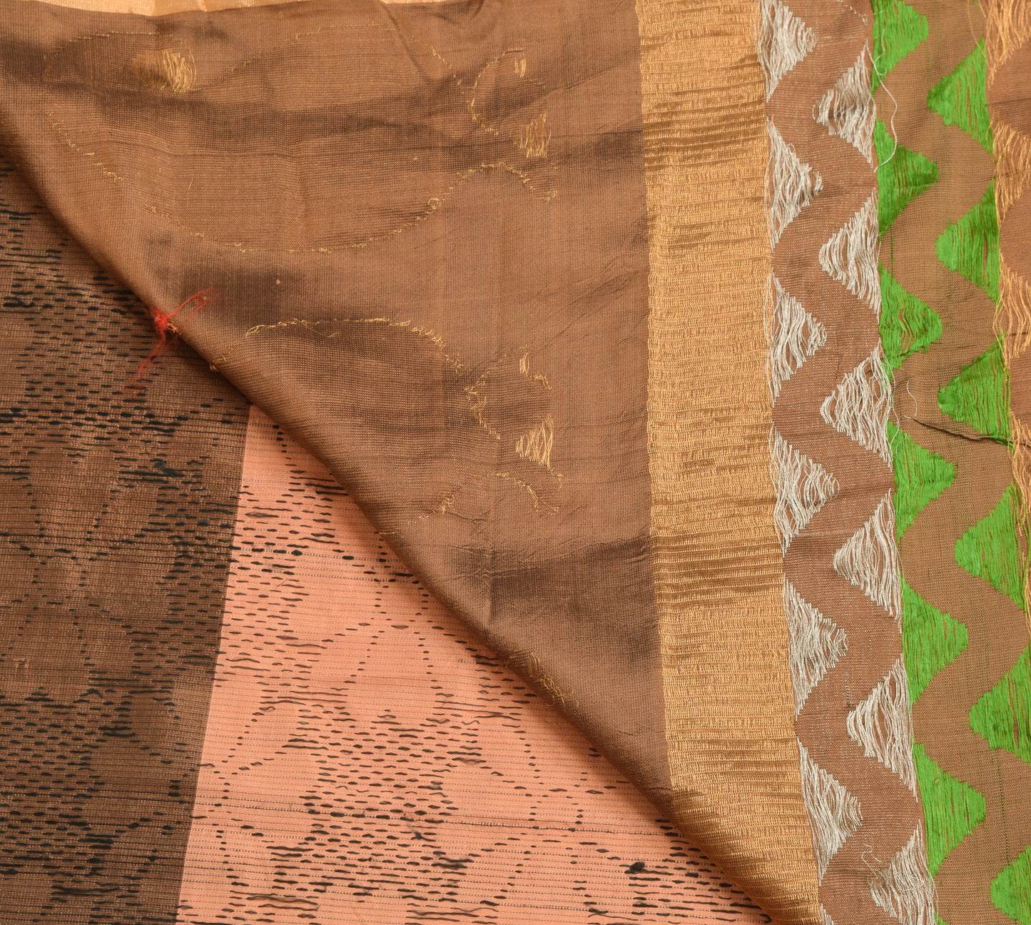 Sushila Vintage Peach Woven Indian Saree 100% Pure Silk Floral Sari Craft Fabric