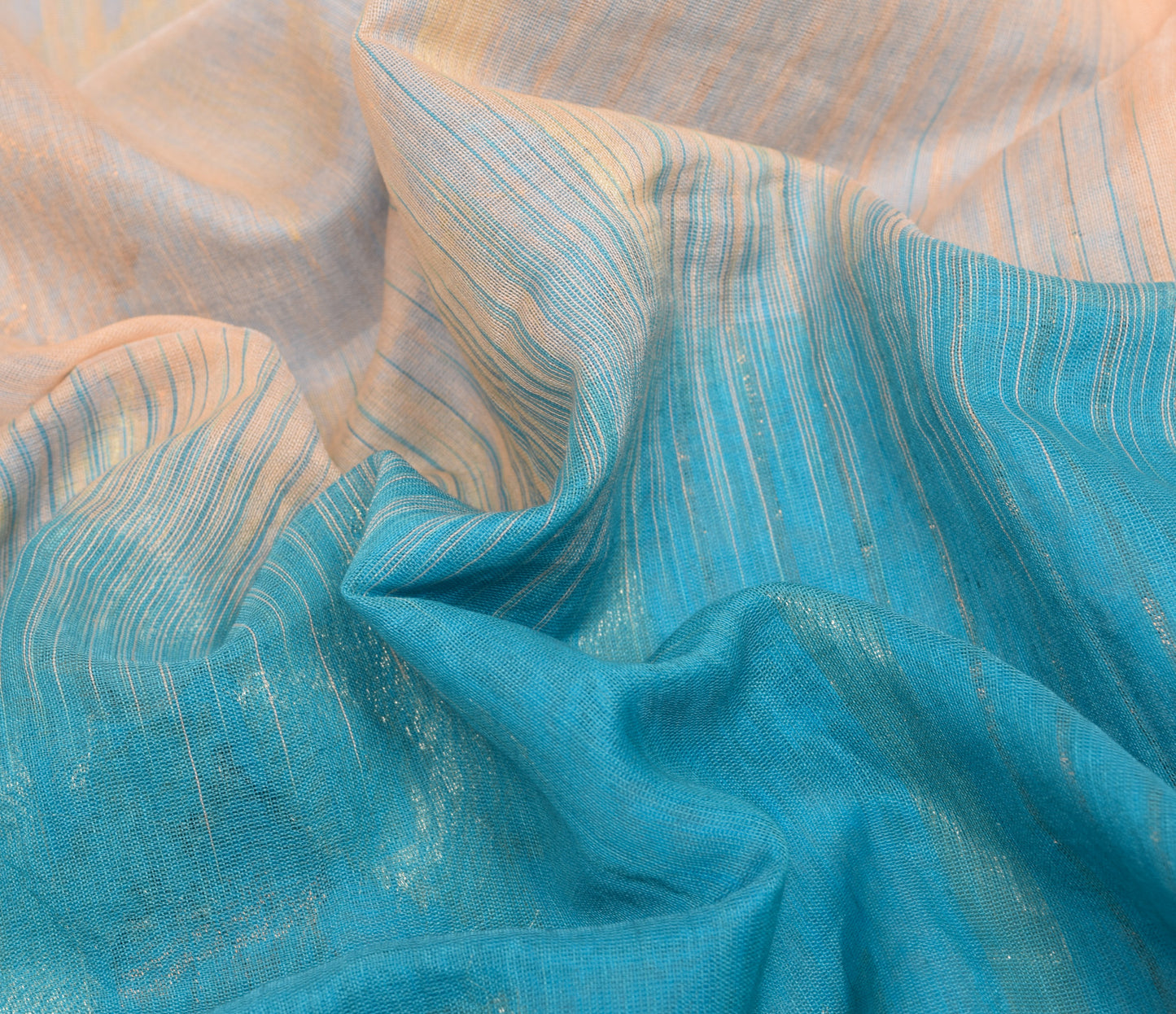 Sushila Vintage Turquoise Blue Saree Blend Silk Floral Woven Sari Craft Fabric