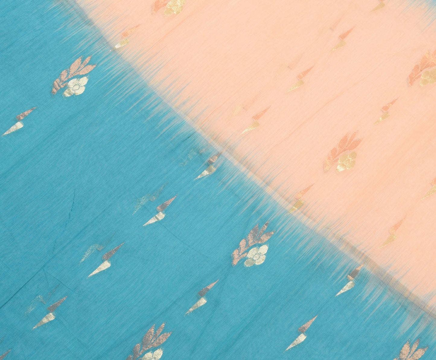 Sushila Vintage Turquoise Blue Saree Blend Silk Floral Woven Sari Craft Fabric