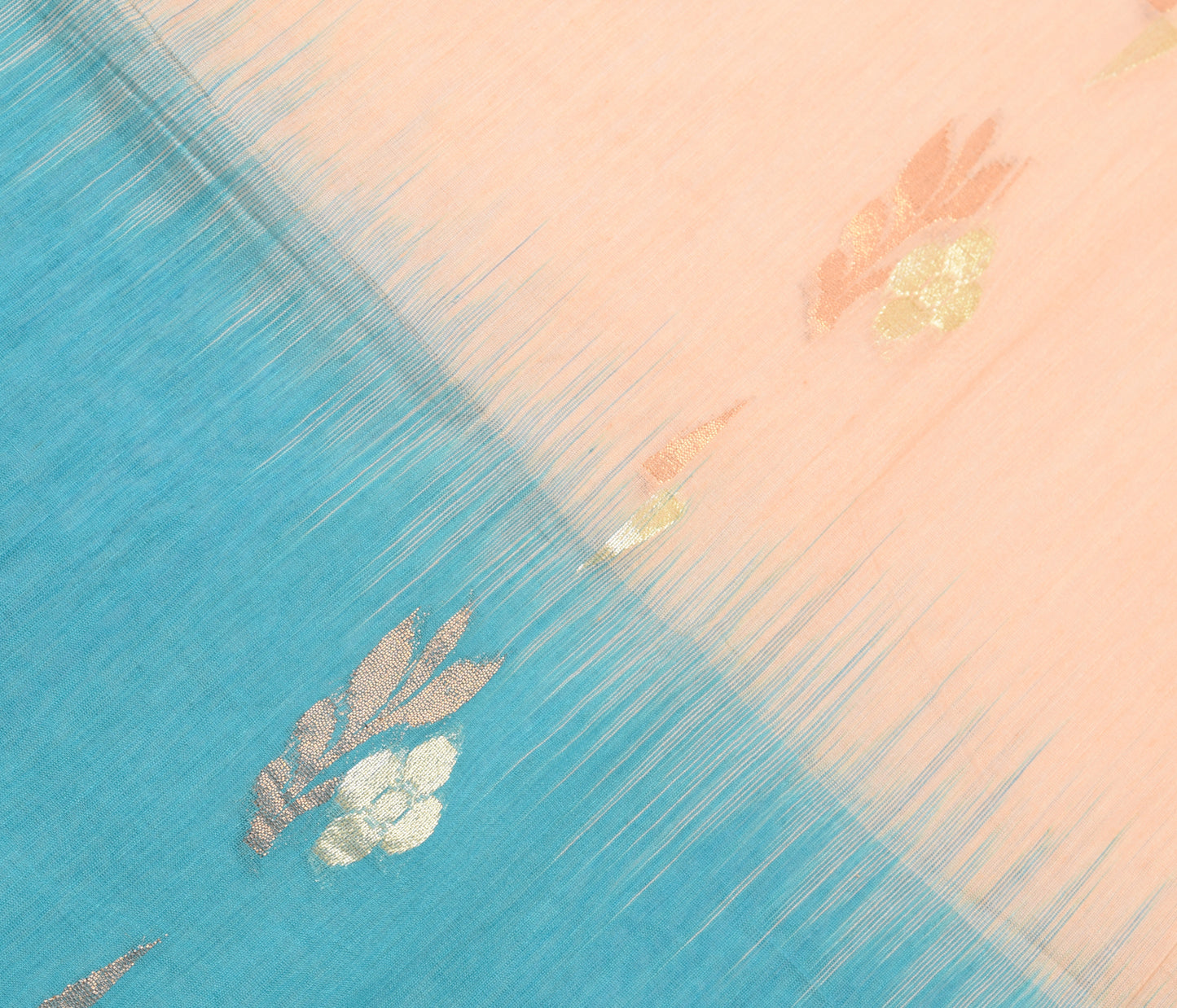 Sushila Vintage Turquoise Blue Saree Blend Silk Floral Woven Sari Craft Fabric