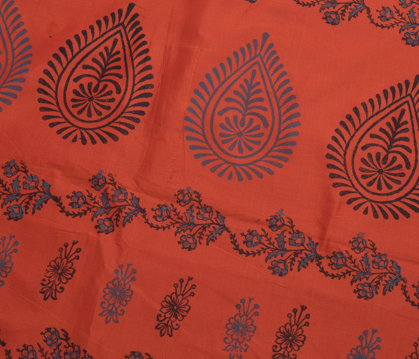 Sushila Vintage Blue Dual Tone Saree Blend Cotton Hand Block Printed Sari Fabric