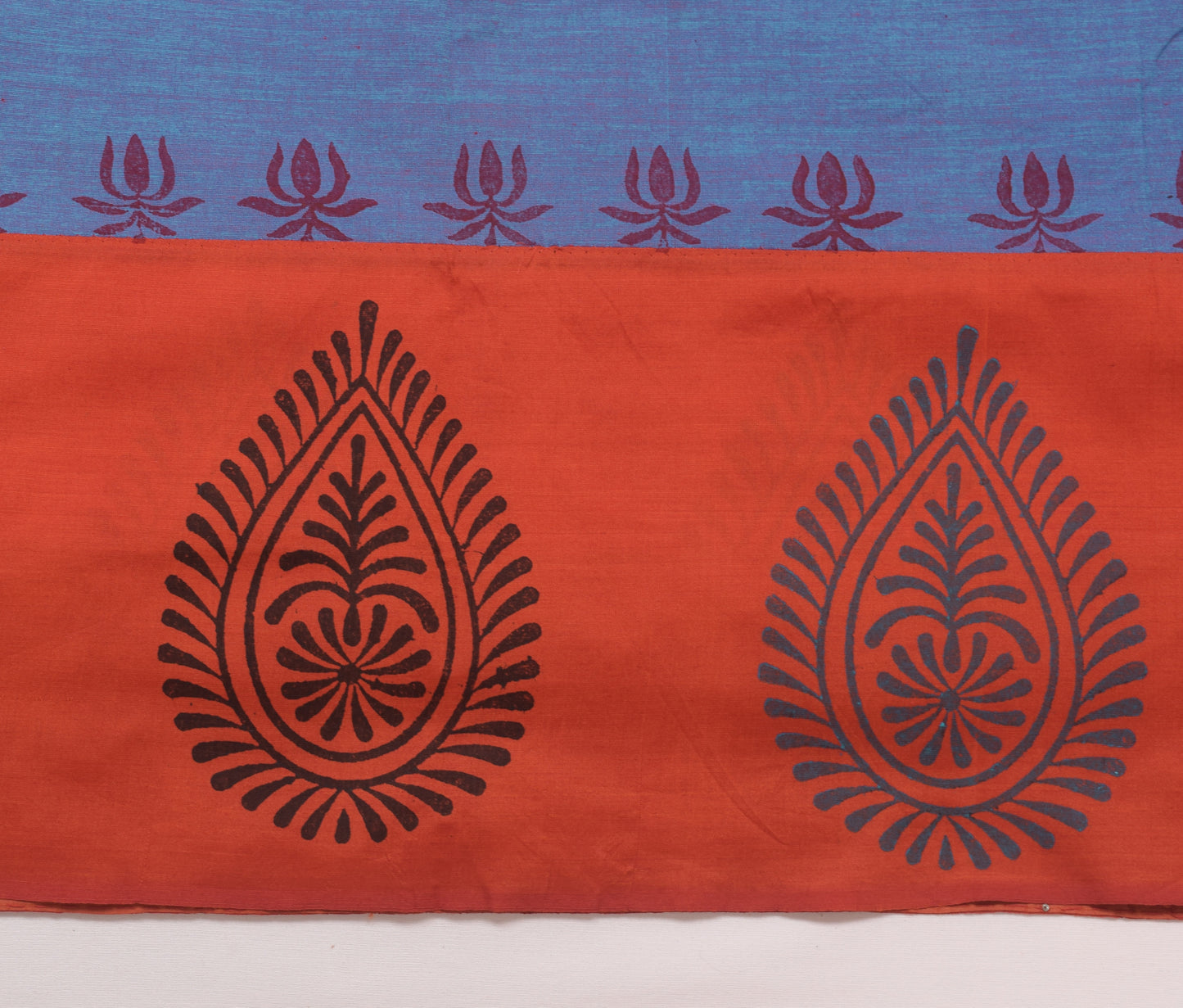 Sushila Vintage Blue Dual Tone Saree Blend Cotton Hand Block Printed Sari Fabric