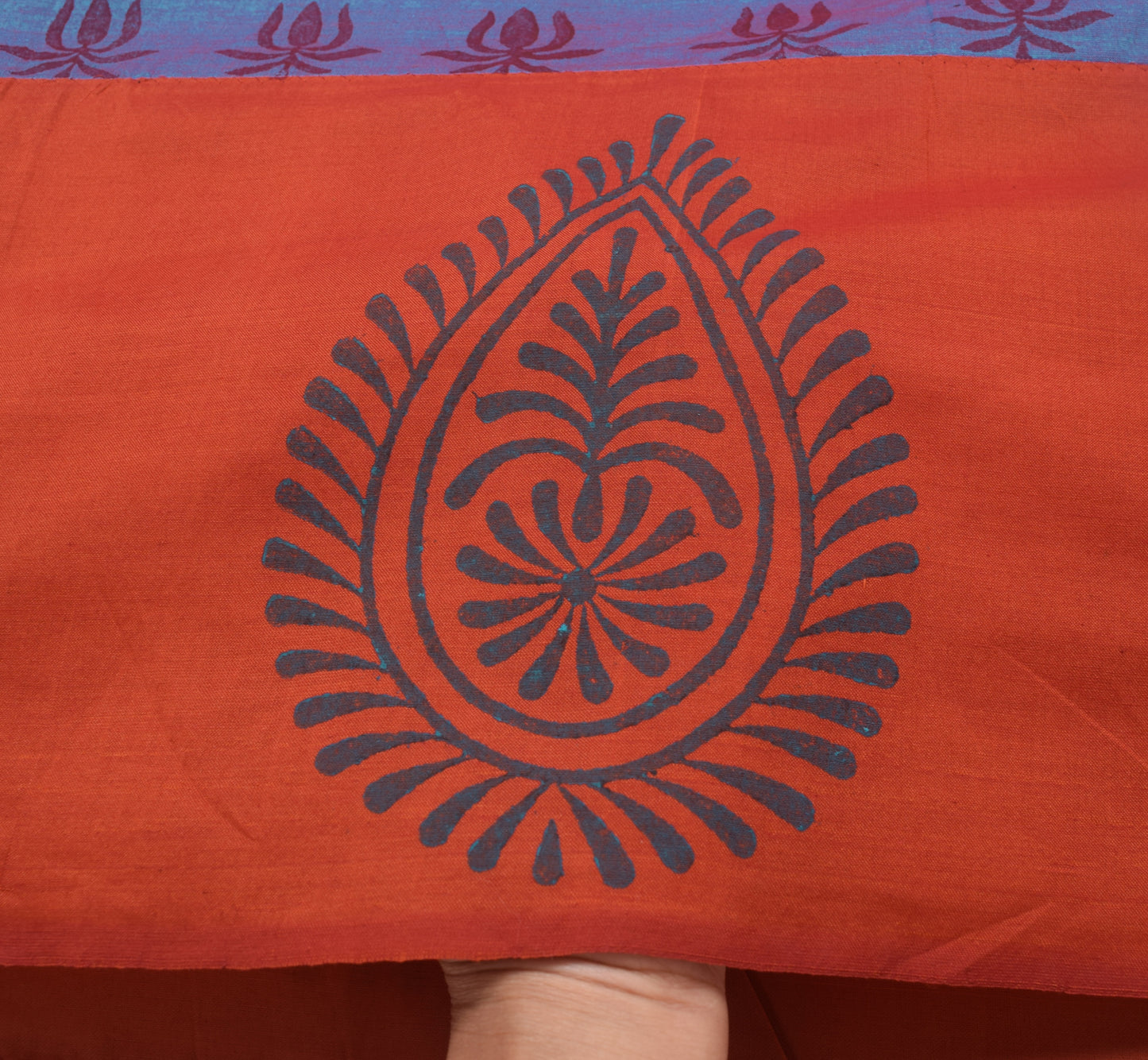Sushila Vintage Blue Dual Tone Saree Blend Cotton Hand Block Printed Sari Fabric