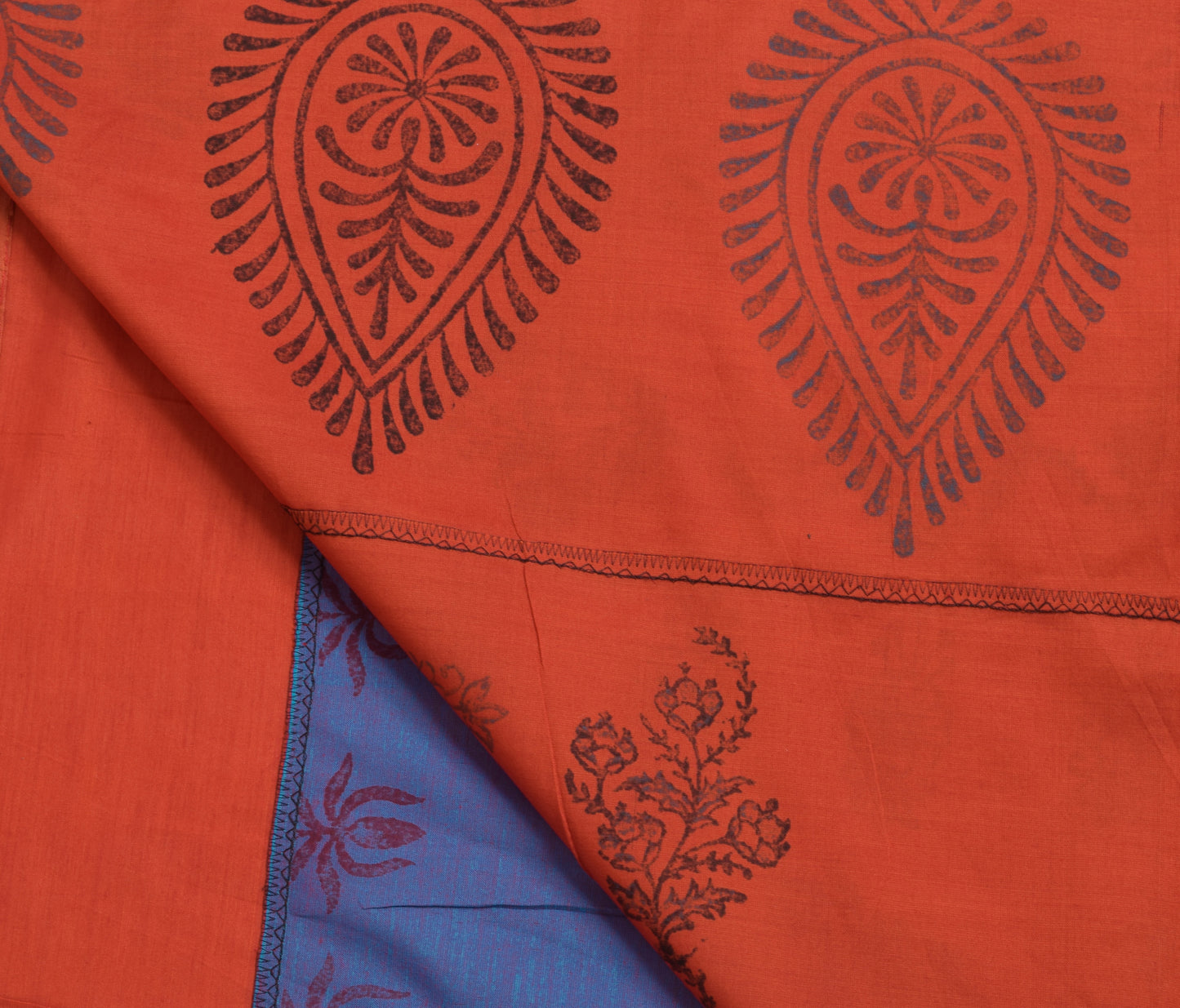 Sushila Vintage Blue Dual Tone Saree Blend Cotton Hand Block Printed Sari Fabric
