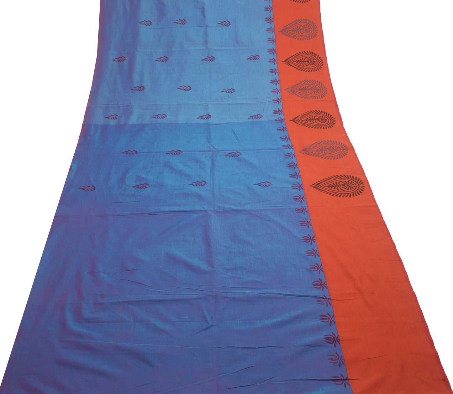 Sushila Vintage Blue Dual Tone Saree Blend Cotton Hand Block Printed Sari Fabric