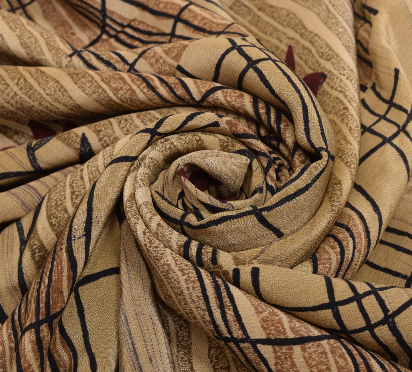 Sushila Vintage Brown Floral Saree 100% Pure Crepe Silk Hand Beaded Sari Fabric