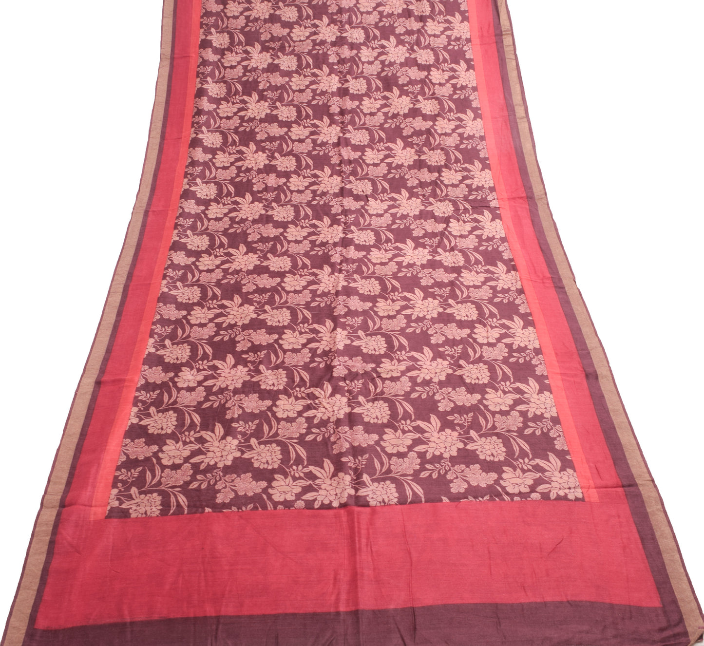 Sushila Vintage Indian Saree 100% Pure Silk Floral Woven Soft Sari Craft Fabric