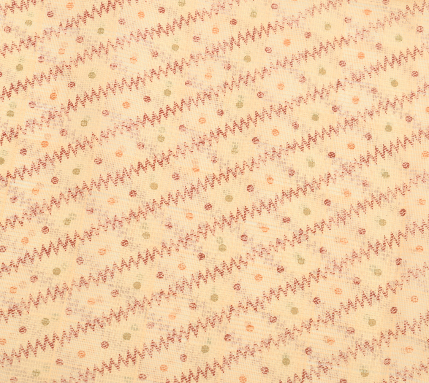 Sushila Vintage Beige Blend Cotton Supernet Saree Zig-Zag Printed Sari Fabric