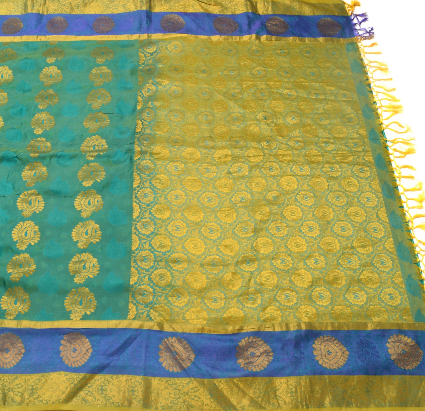 Sushila Vintage Green Kanjivaram saree Art Silk Woven Zari Motifs Sari Craft Fabric