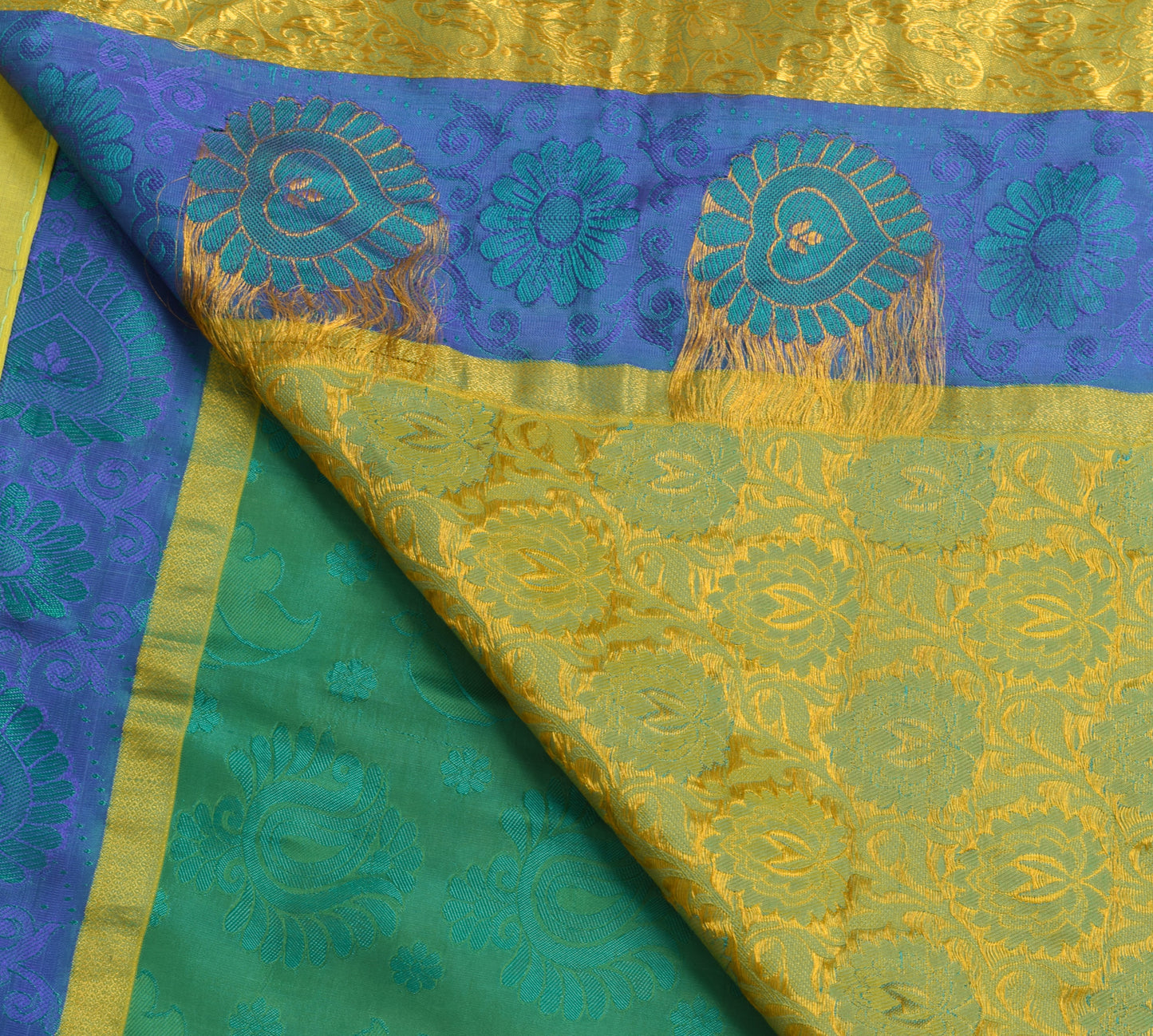 Sushila Vintage Green Kanjivaram saree Art Silk Woven Zari Motifs Sari Craft Fabric