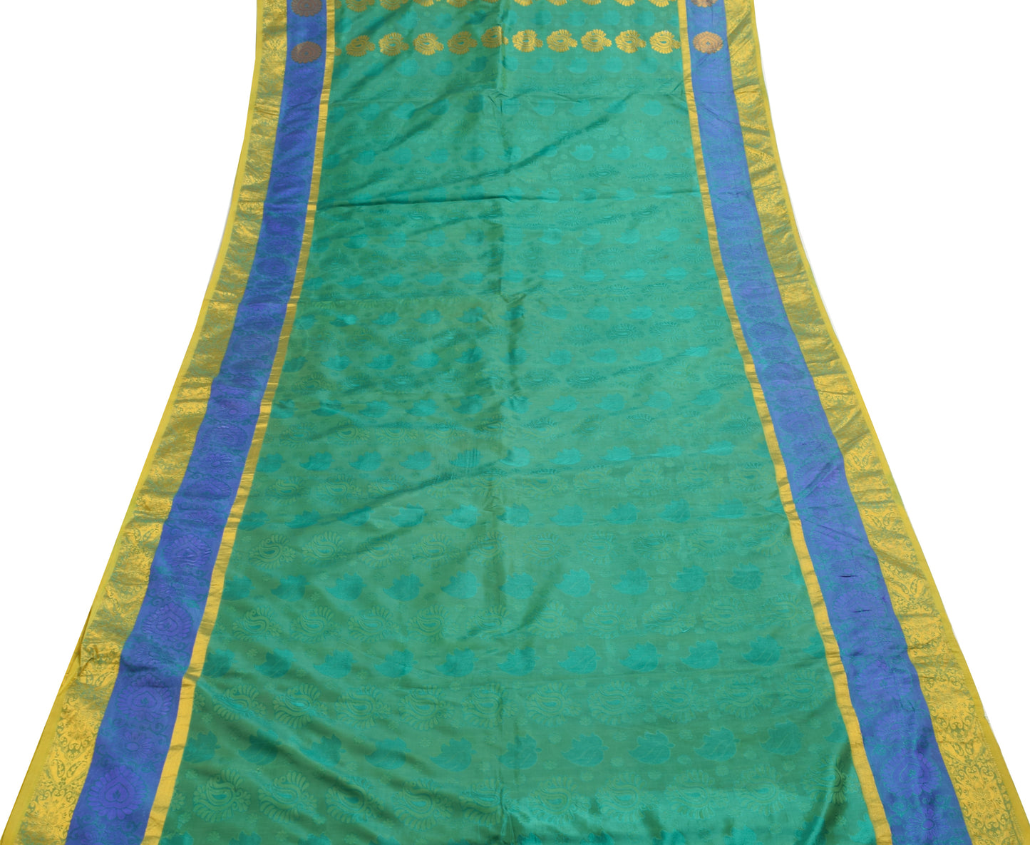 Sushila Vintage Green Kanjivaram saree Art Silk Woven Zari Motifs Sari Craft Fabric