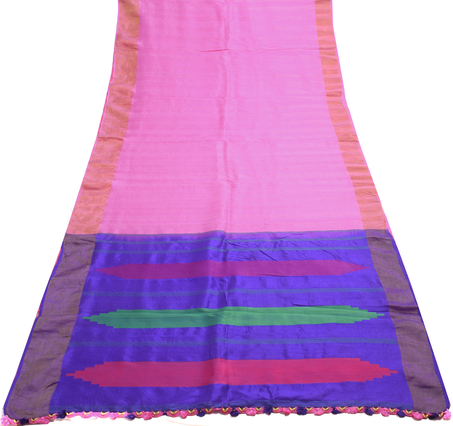 Sushila Vintage Pink Woven Indian Saree 100% Pure Silk Sari Craft 5 YD Fabric