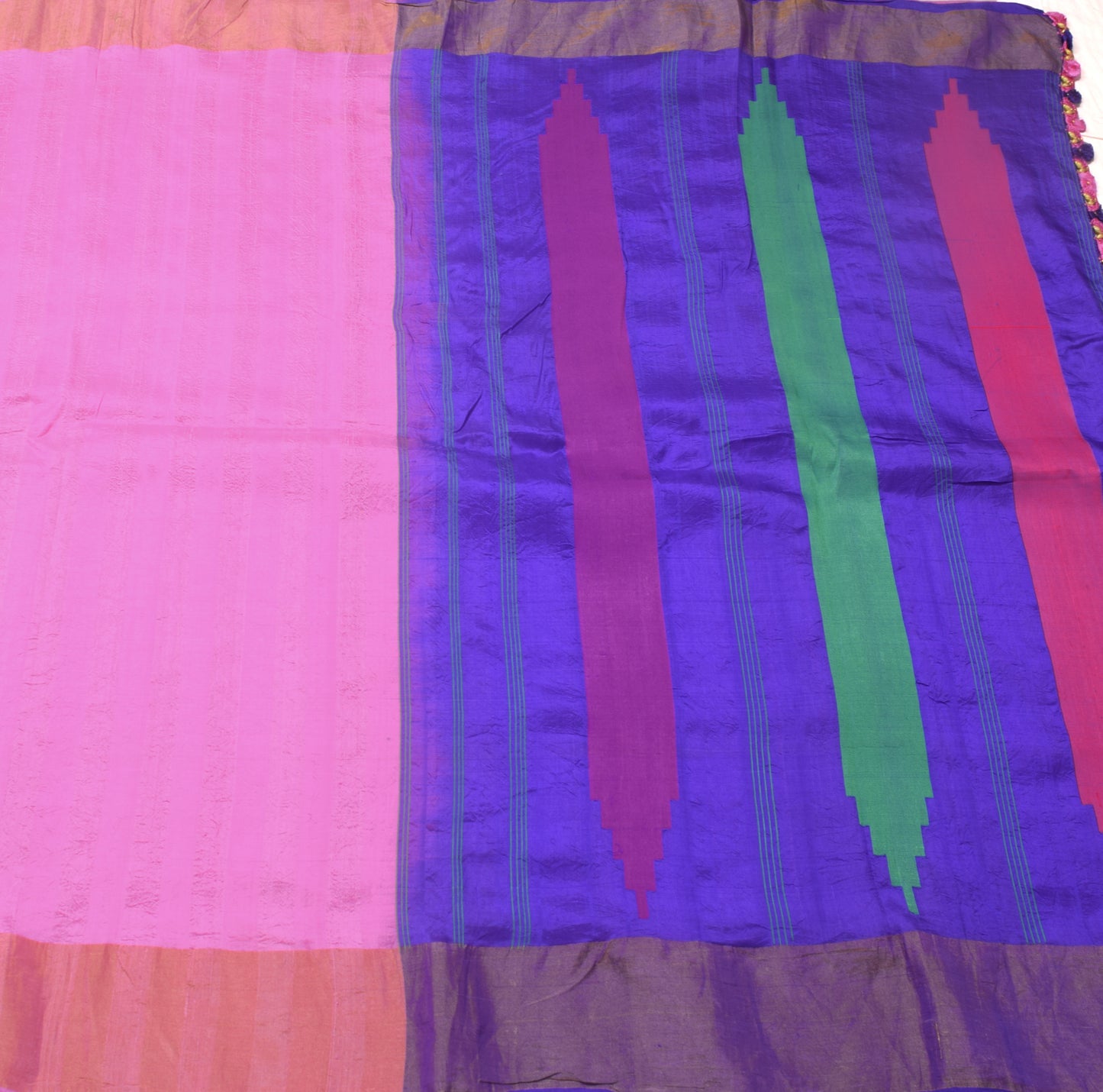 Sushila Vintage Pink Woven Indian Saree 100% Pure Silk Sari Craft 5 YD Fabric