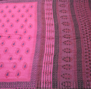 Sushila Vintage Pink 100% Pure Woolen Saree Hand Block Printed Soft Sari Fabric