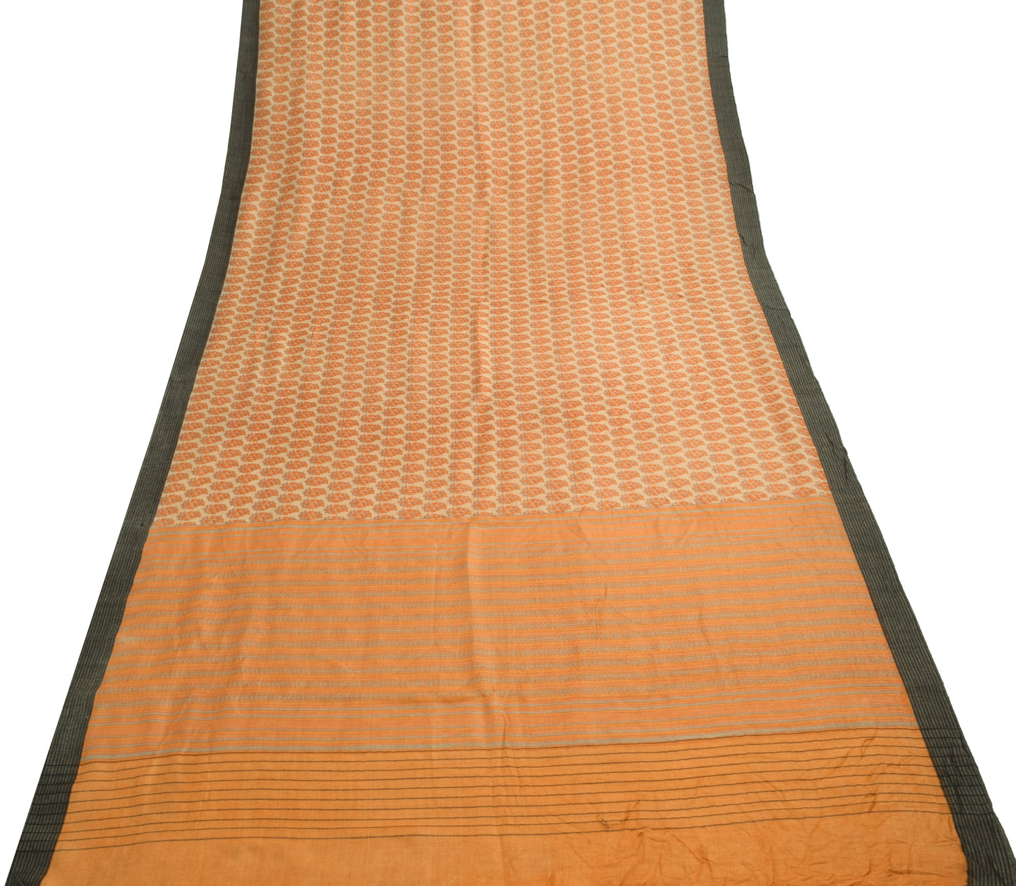 Sushila Vintage Cream Floral Saree 100% Pure Woolen Woven Soft Sari Craft Fabric