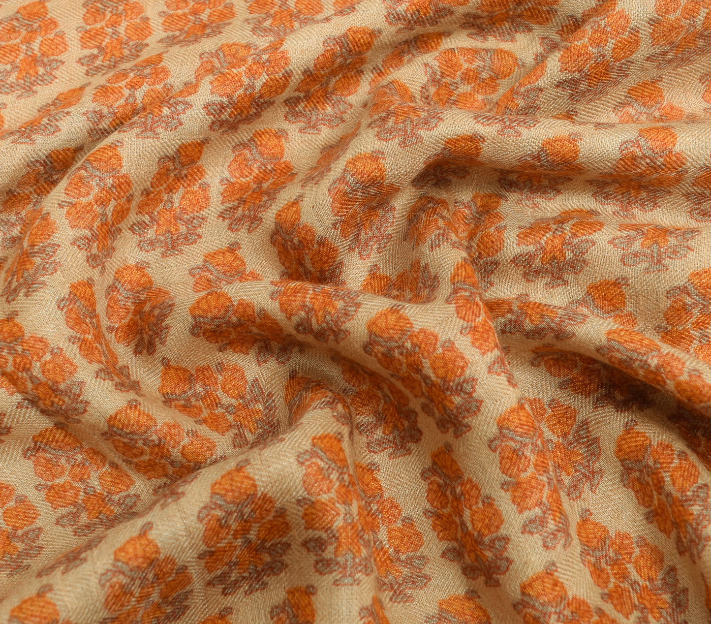 Sushila Vintage Cream Floral Saree 100% Pure Woolen Woven Soft Sari Craft Fabric