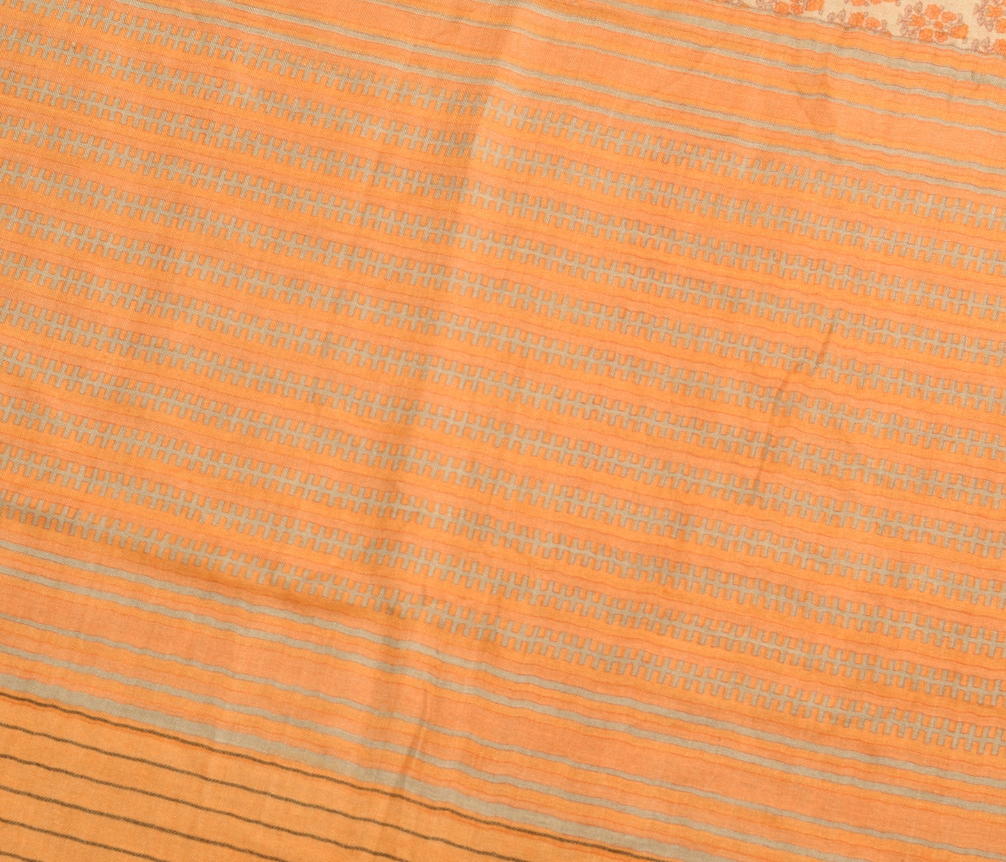 Sushila Vintage Cream Floral Saree 100% Pure Woolen Woven Soft Sari Craft Fabric