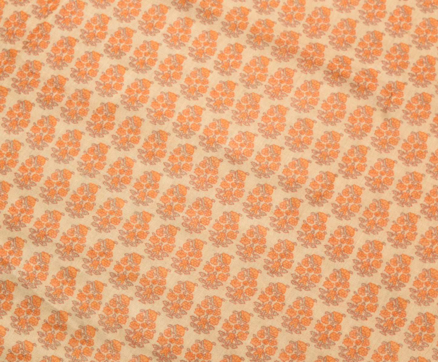 Sushila Vintage Cream Floral Saree 100% Pure Woolen Woven Soft Sari Craft Fabric