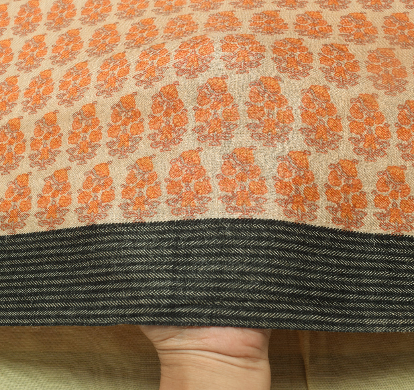 Sushila Vintage Cream Floral Saree 100% Pure Woolen Woven Soft Sari Craft Fabric