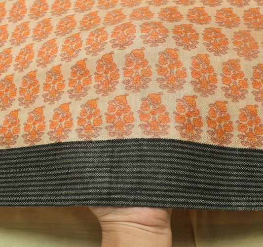 Sushila Vintage Cream Floral Saree 100% Pure Woolen Woven Soft Sari Craft Fabric