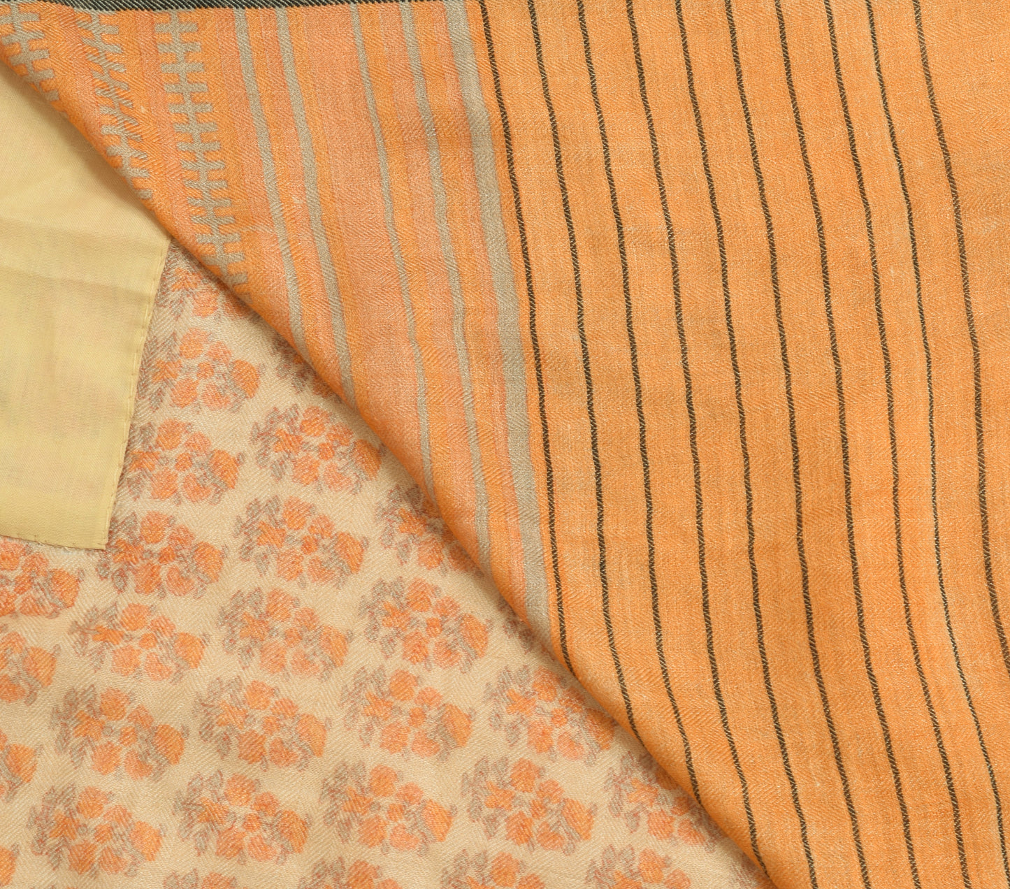 Sushila Vintage Cream Floral Saree 100% Pure Woolen Woven Soft Sari Craft Fabric