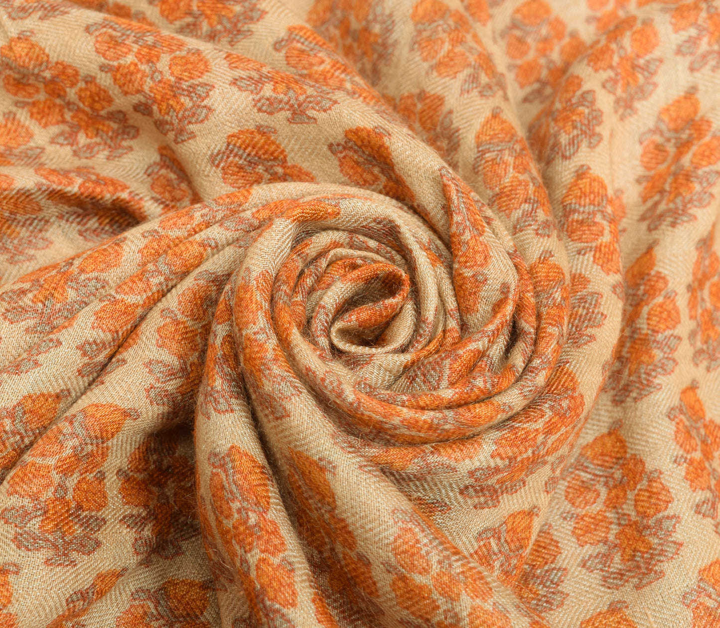 Sushila Vintage Cream Floral Saree 100% Pure Woolen Woven Soft Sari Craft Fabric