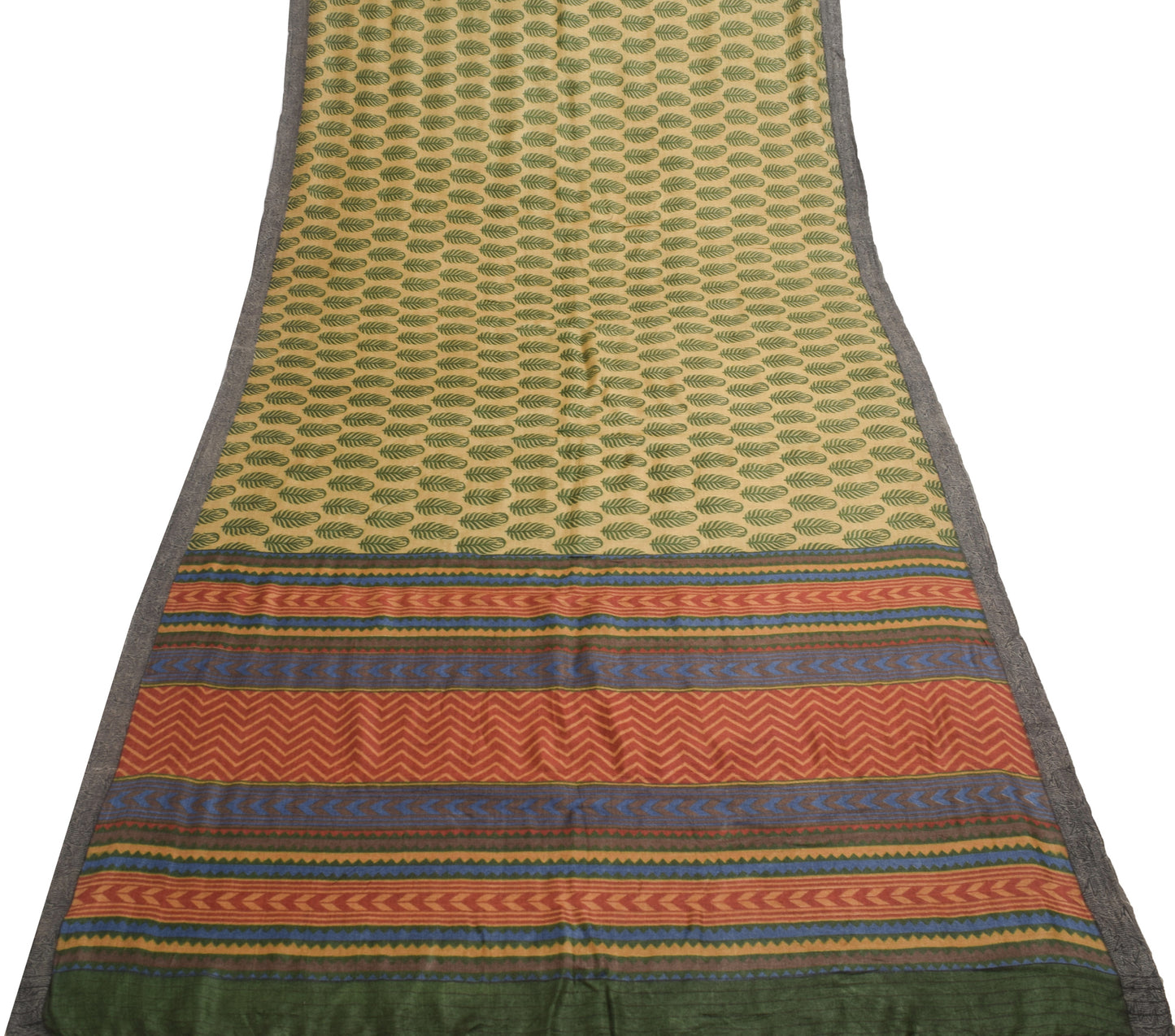 Sushila Vintage Green Soft Saree 100% Pure Woolen Woven Floral Sari Craft Fabric