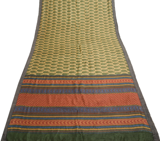 Sushila Vintage Green Soft Saree 100% Pure Woolen Woven Floral Sari Craft Fabric