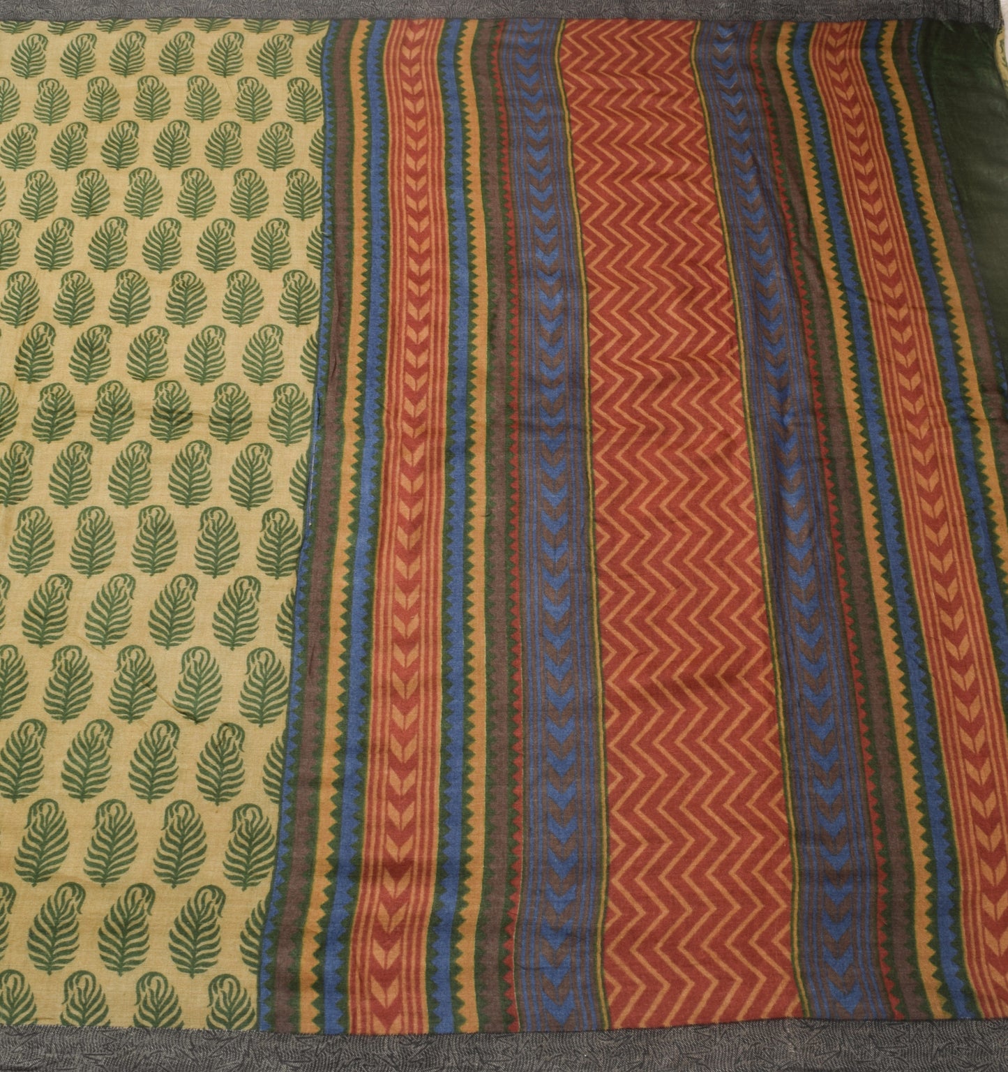 Sushila Vintage Green Soft Saree 100% Pure Woolen Woven Floral Sari Craft Fabric