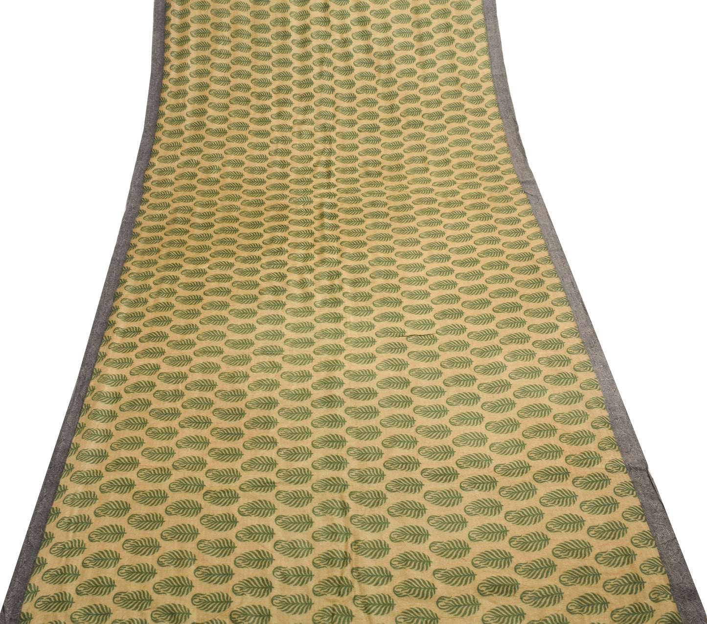 Sushila Vintage Green Soft Saree 100% Pure Woolen Woven Floral Sari Craft Fabric