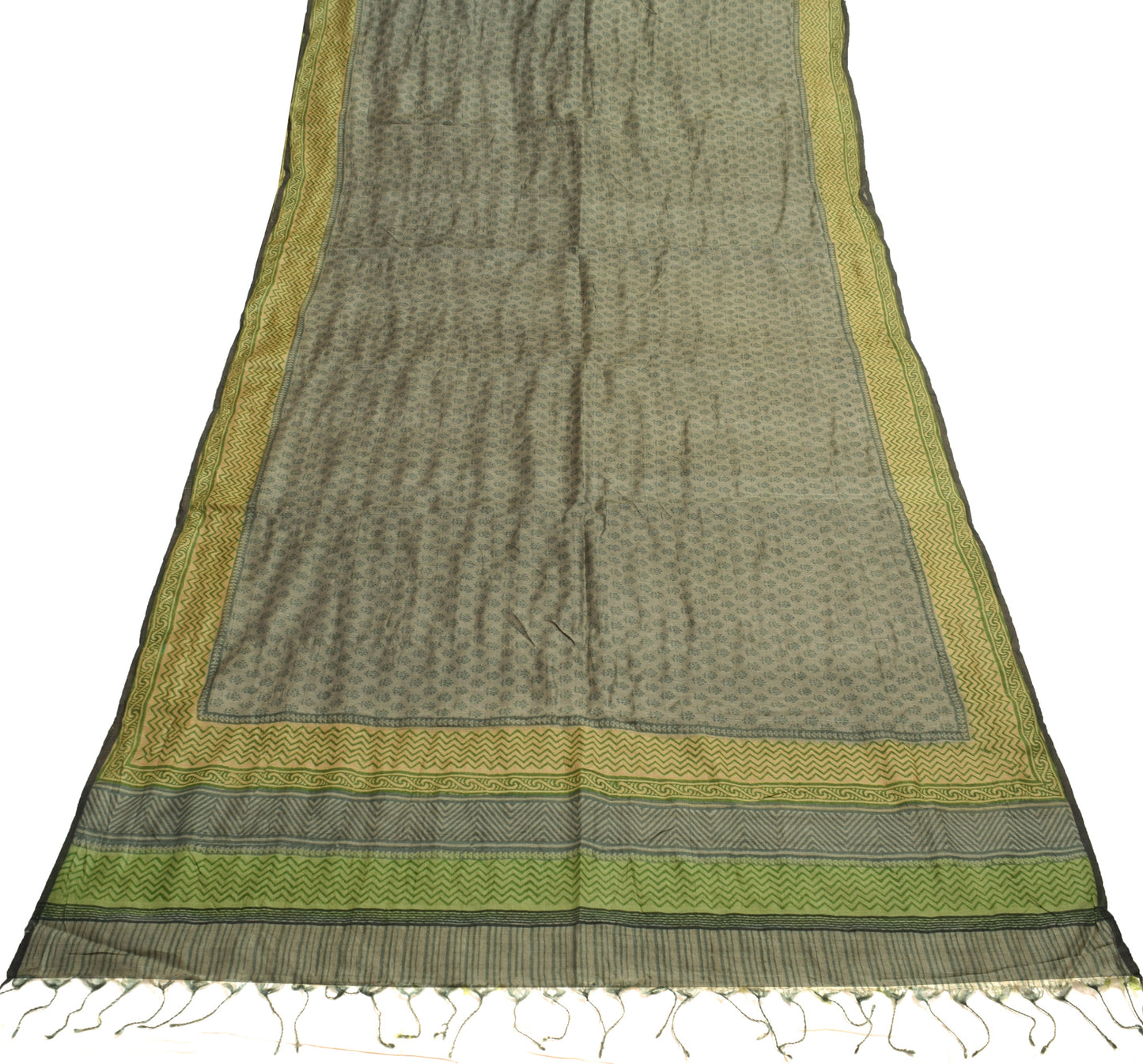 Sushila Vintage 100%Pure Silk Gray Saree Floral Printed Sari Indian Craft Fabric