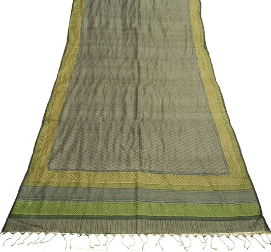 Sushila Vintage 100%Pure Silk Gray Saree Floral Printed Sari Indian Craft Fabric
